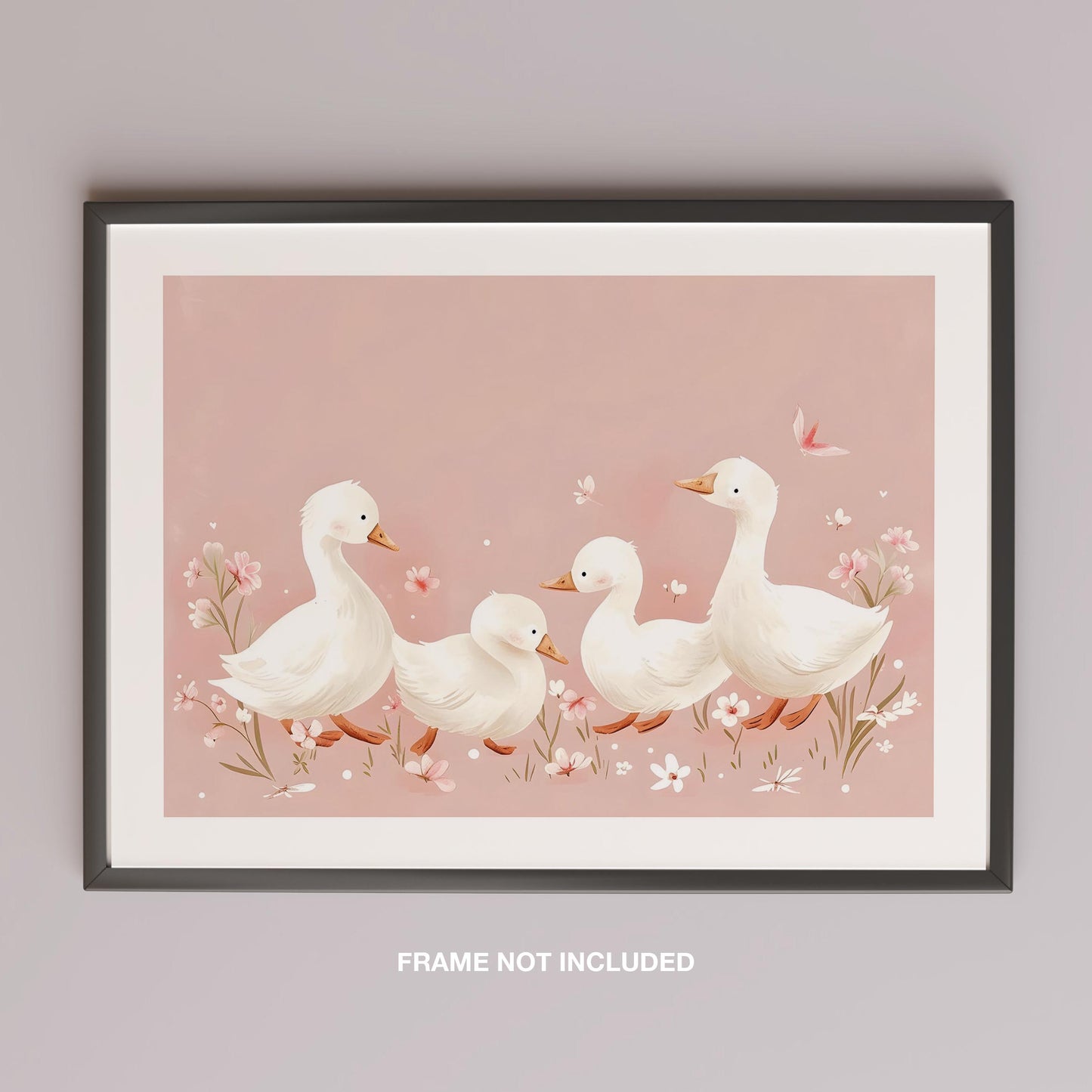 Charming Ducks in Pink Bloom - Rolled Poster Wall Art Print - House Prints