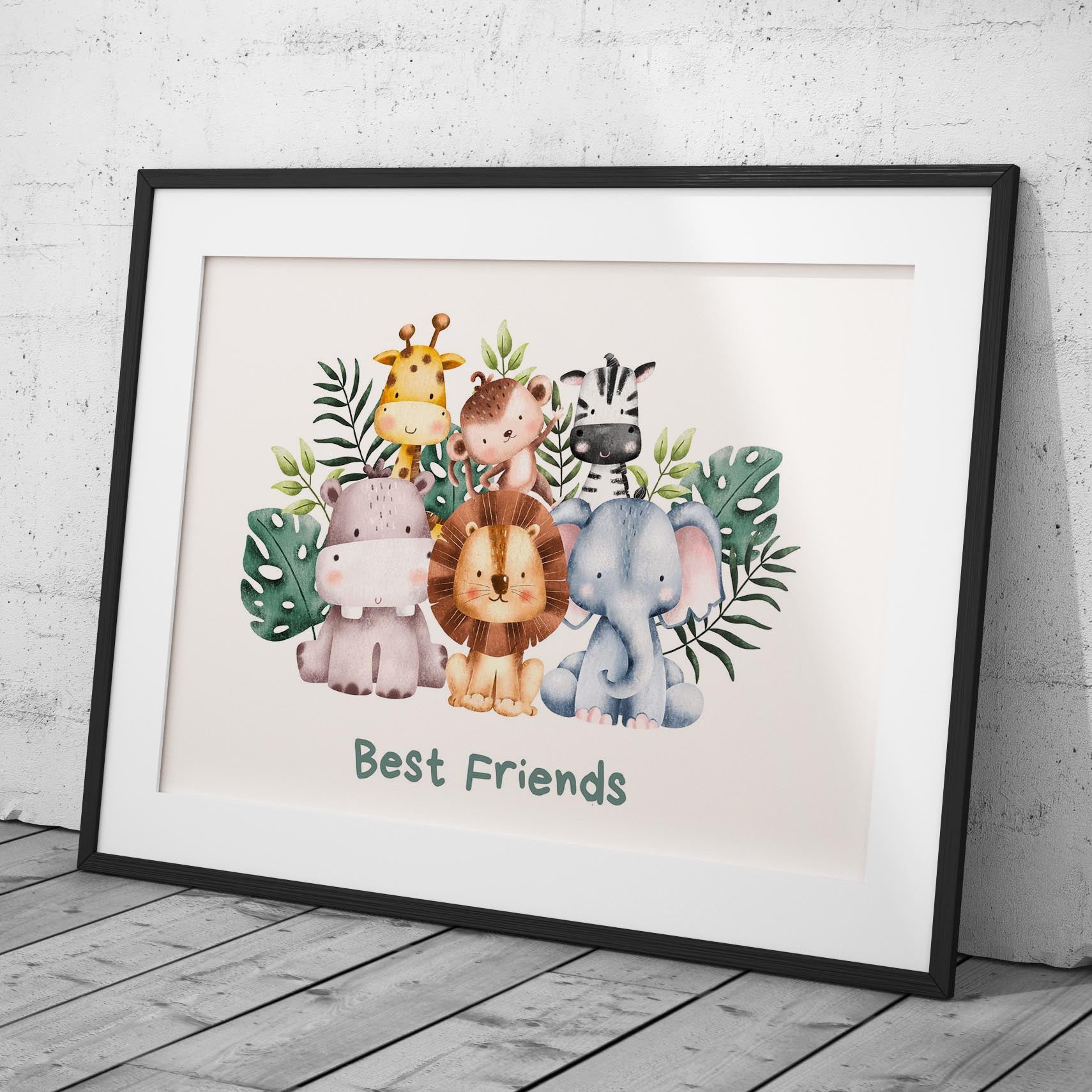 Adorable Nursery Safari Animal Best Friends - Rolled Poster Wall Art Print | House Prints