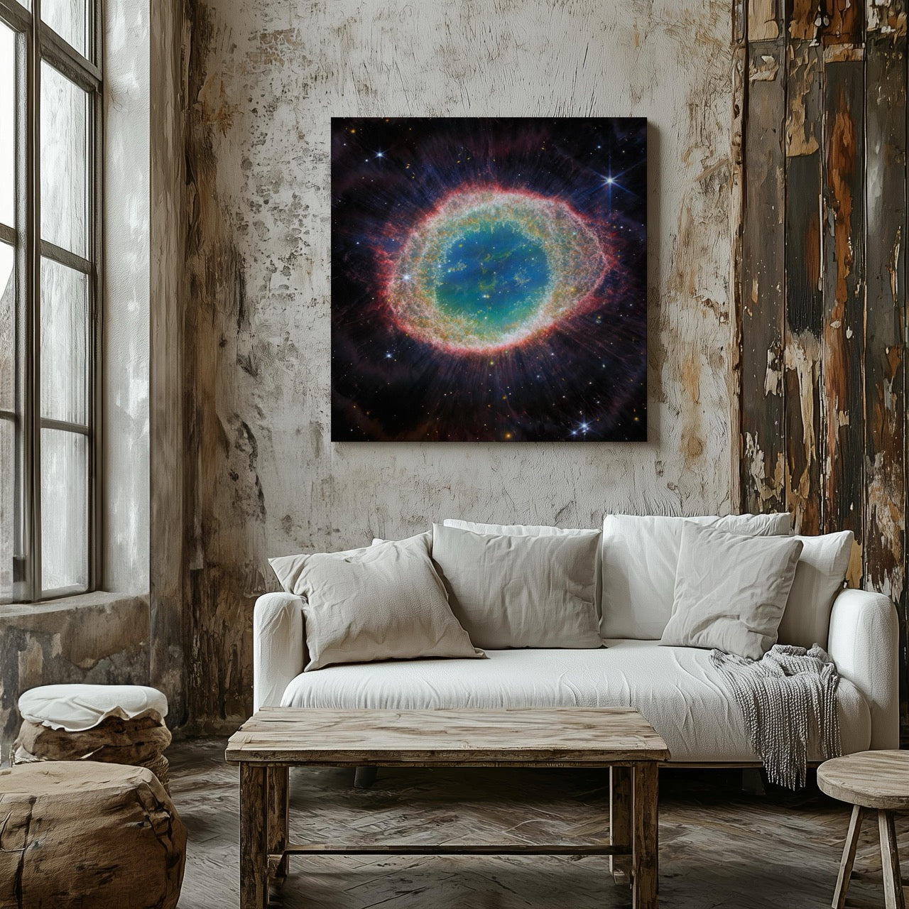 Ring Nebula Cosmos Space Hubble Telescope - Framed Canvas Wall Art Print - House Prints