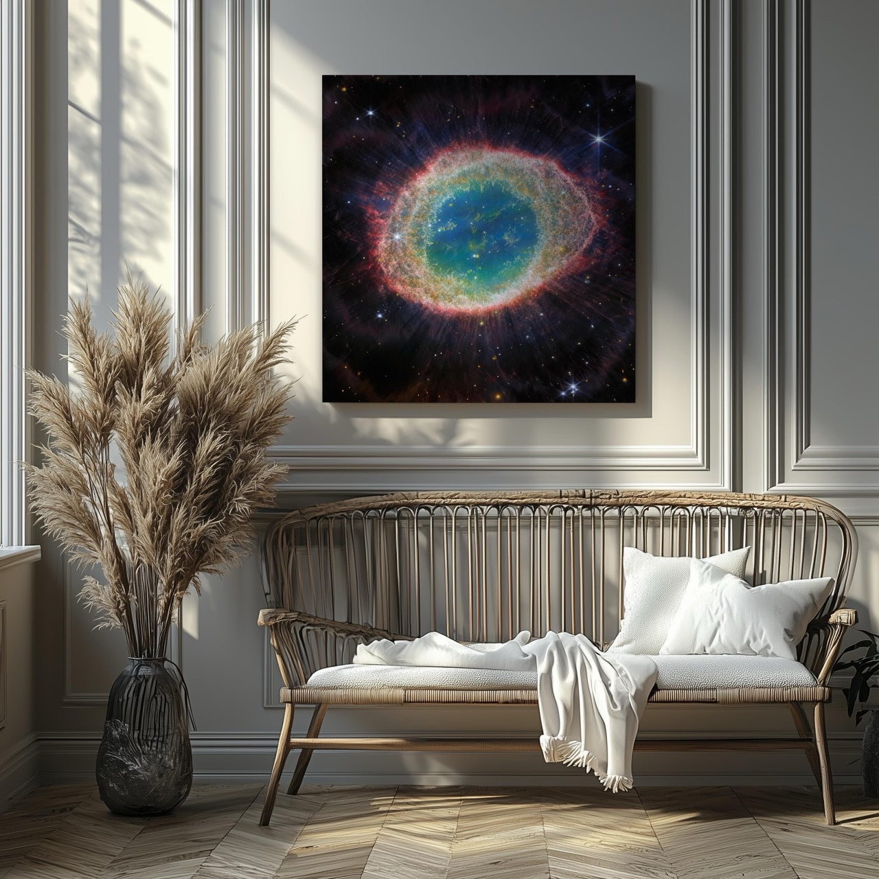Ring Nebula Cosmos Space Hubble Telescope - Framed Canvas Wall Art Print - House Prints