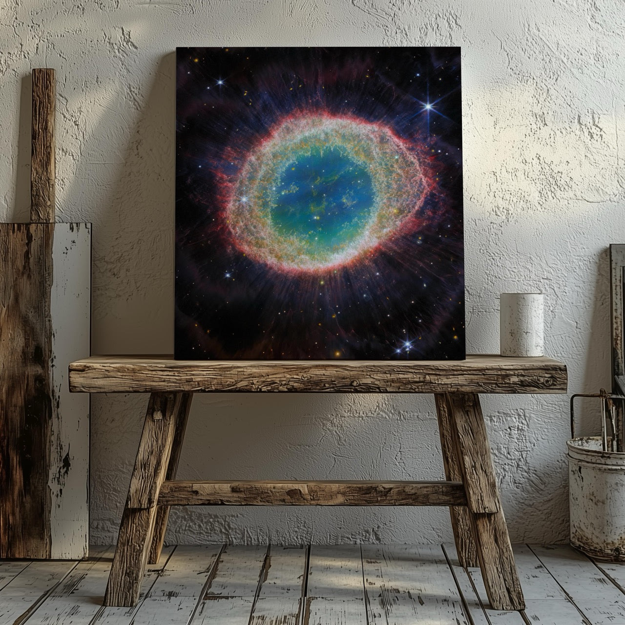 Ring Nebula Cosmos Space Hubble Telescope - Framed Canvas Wall Art Print - House Prints