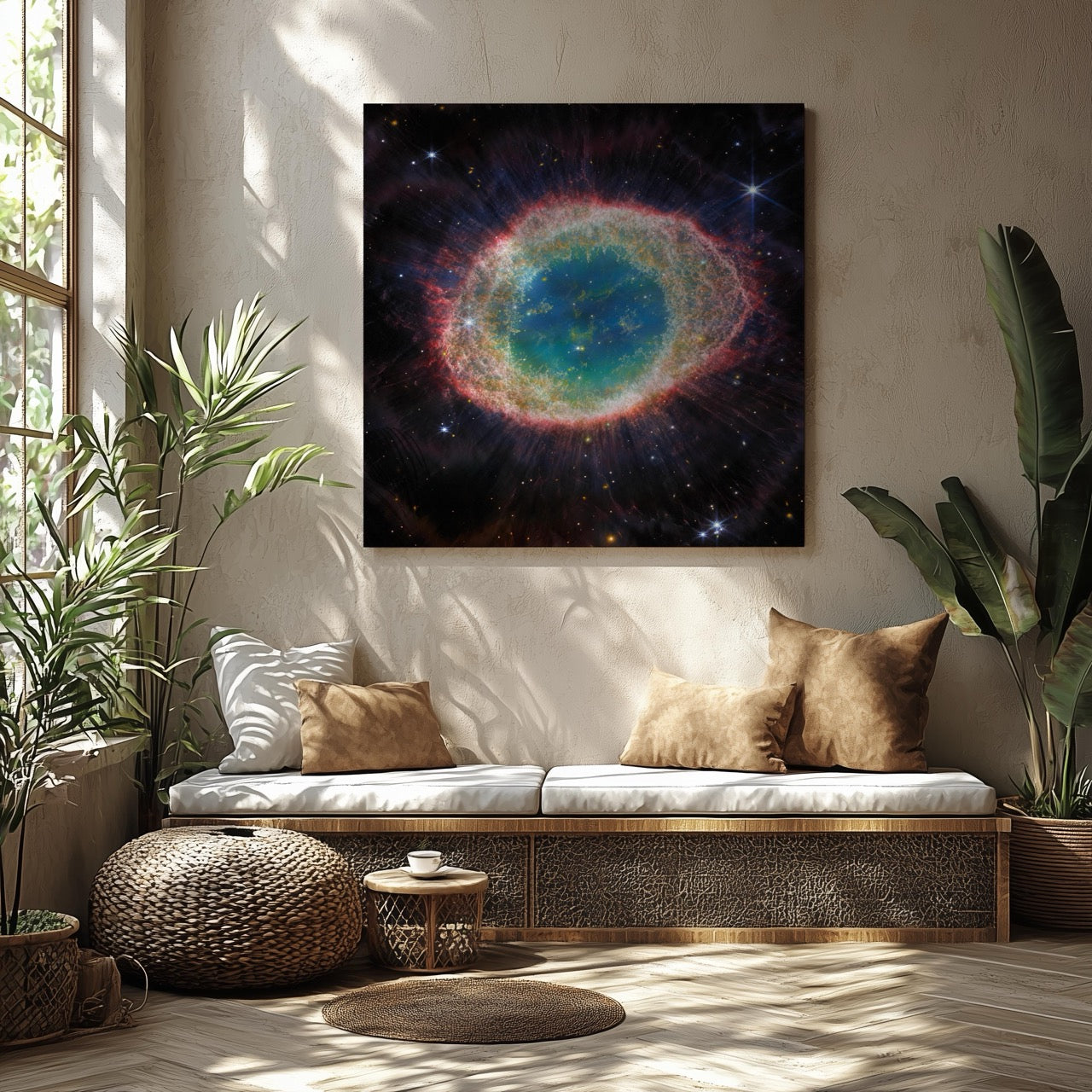 Ring Nebula Cosmos Space Hubble Telescope - Framed Canvas Wall Art Print - House Prints