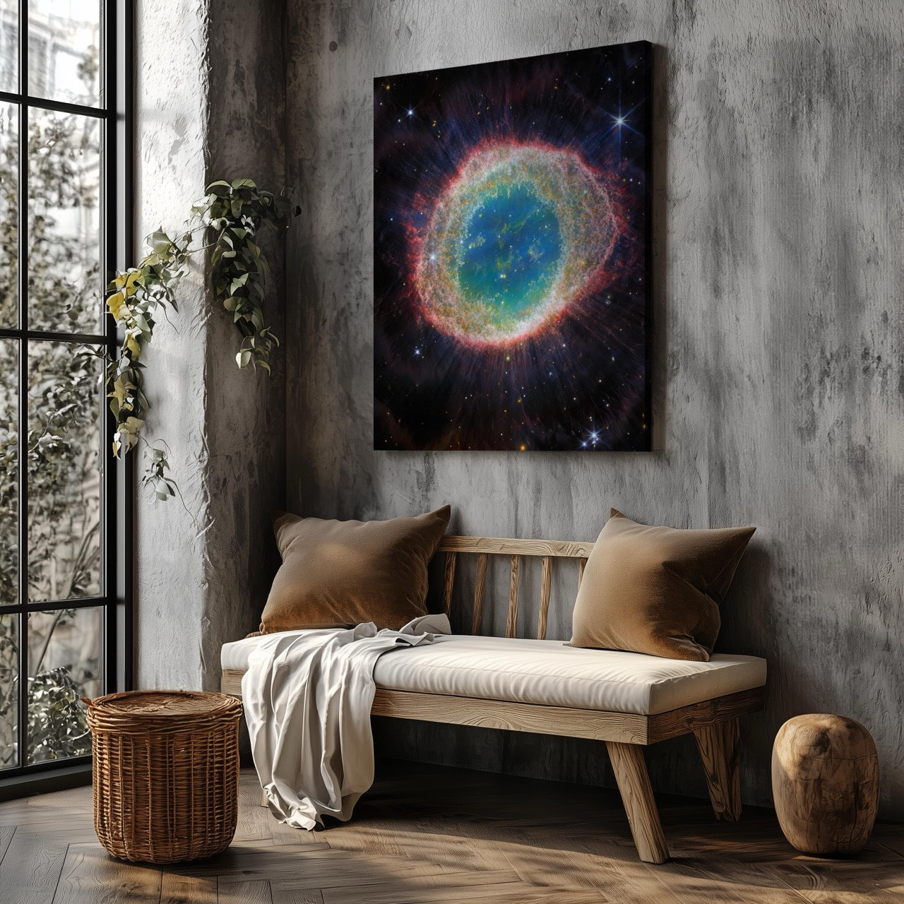 Ring Nebula Cosmos Space Hubble Telescope - Framed Canvas Wall Art Print - House Prints
