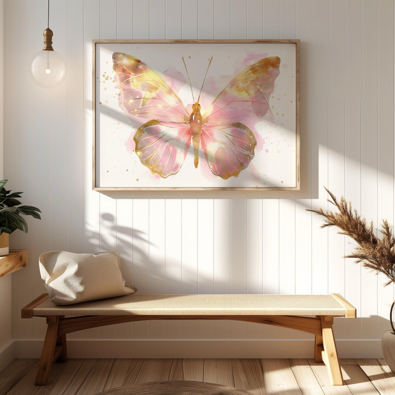 Golden Pink Blush Spring Butterfly - Rolled Poster Wall Art Print - House Prints