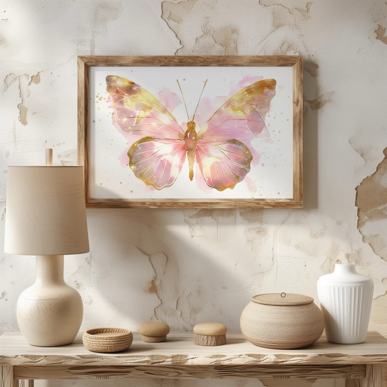 Golden Pink Blush Spring Butterfly - Rolled Poster Wall Art Print - House Prints