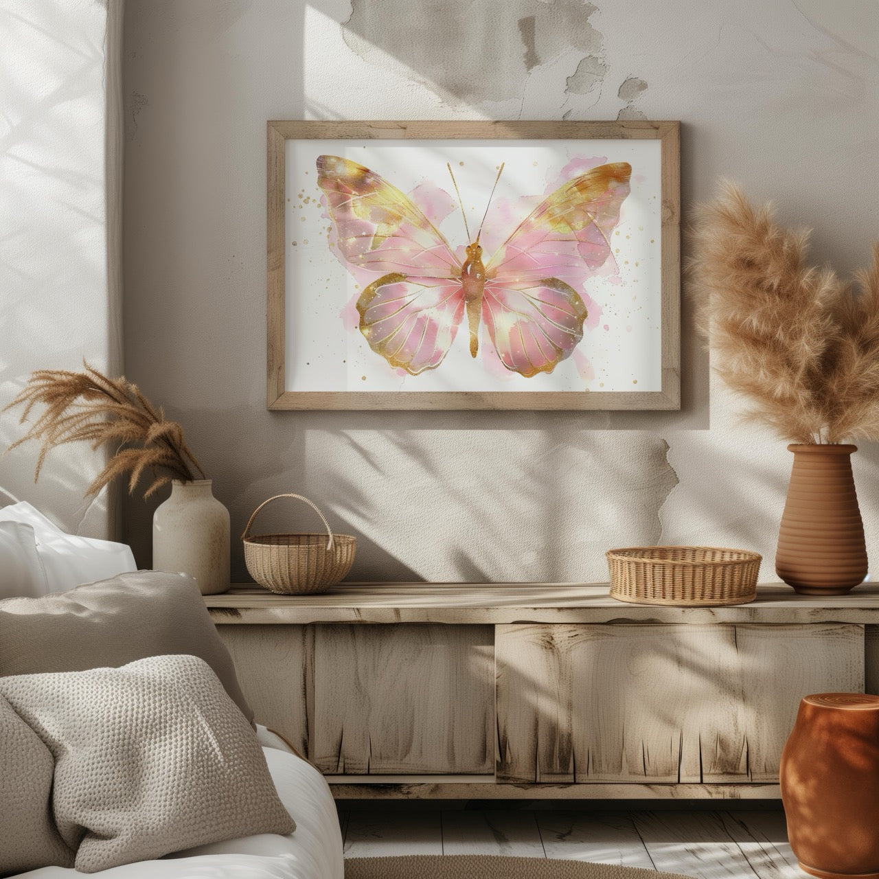 Golden Pink Blush Spring Butterfly - Rolled Poster Wall Art Print - House Prints