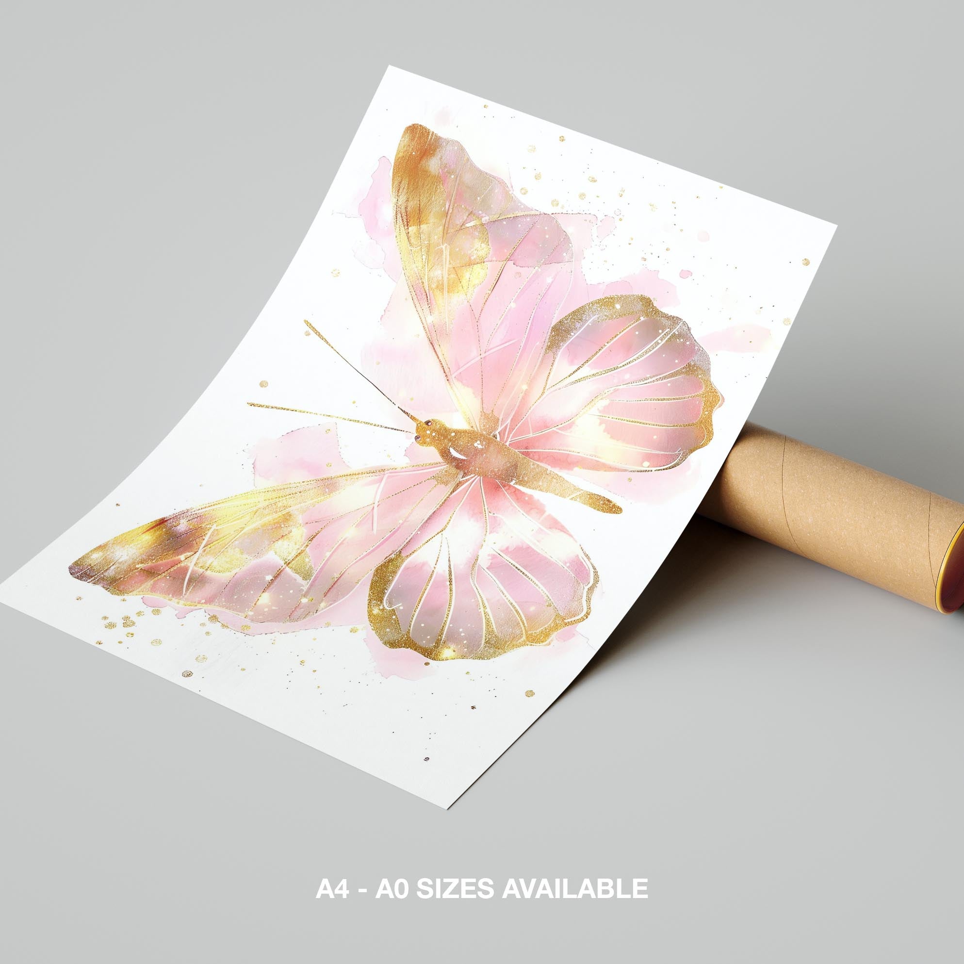 Golden Pink Blush Spring Butterfly - Rolled Poster Wall Art Print | House Prints