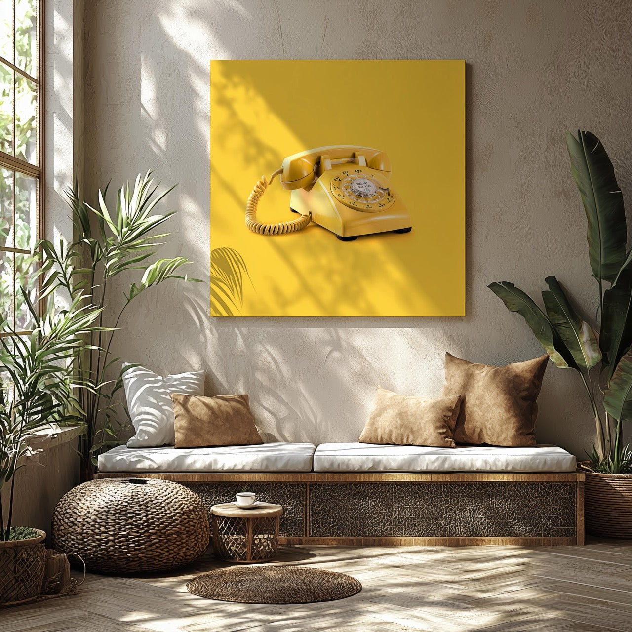 Retro Yellow Telephone Pop Art - Framed Canvas Wall Art Print - House Prints