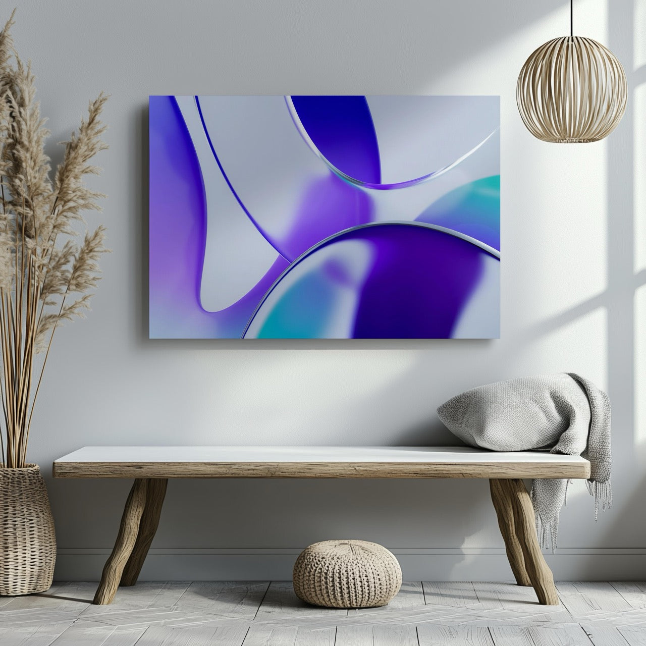 Abstract Violet Glass Waves - Framed Canvas Wall Art Print - House Prints