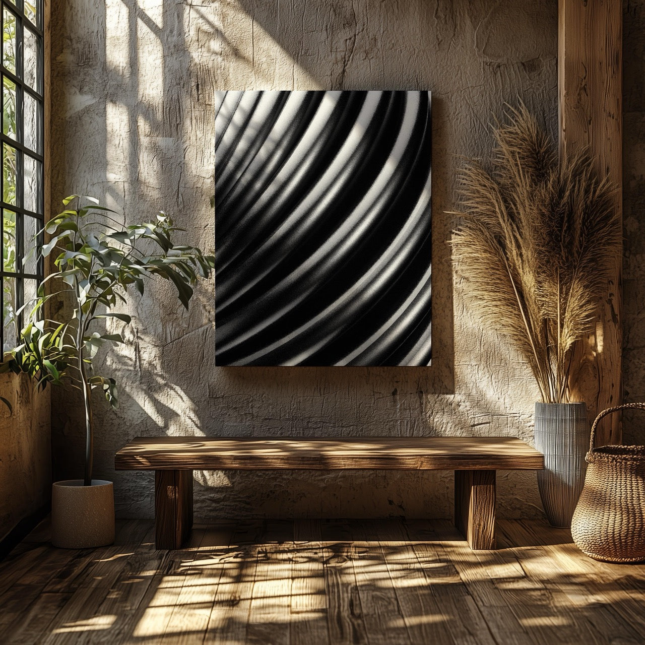 Monochrome Flow in Motion - Framed Canvas Wall Art Print - House Prints