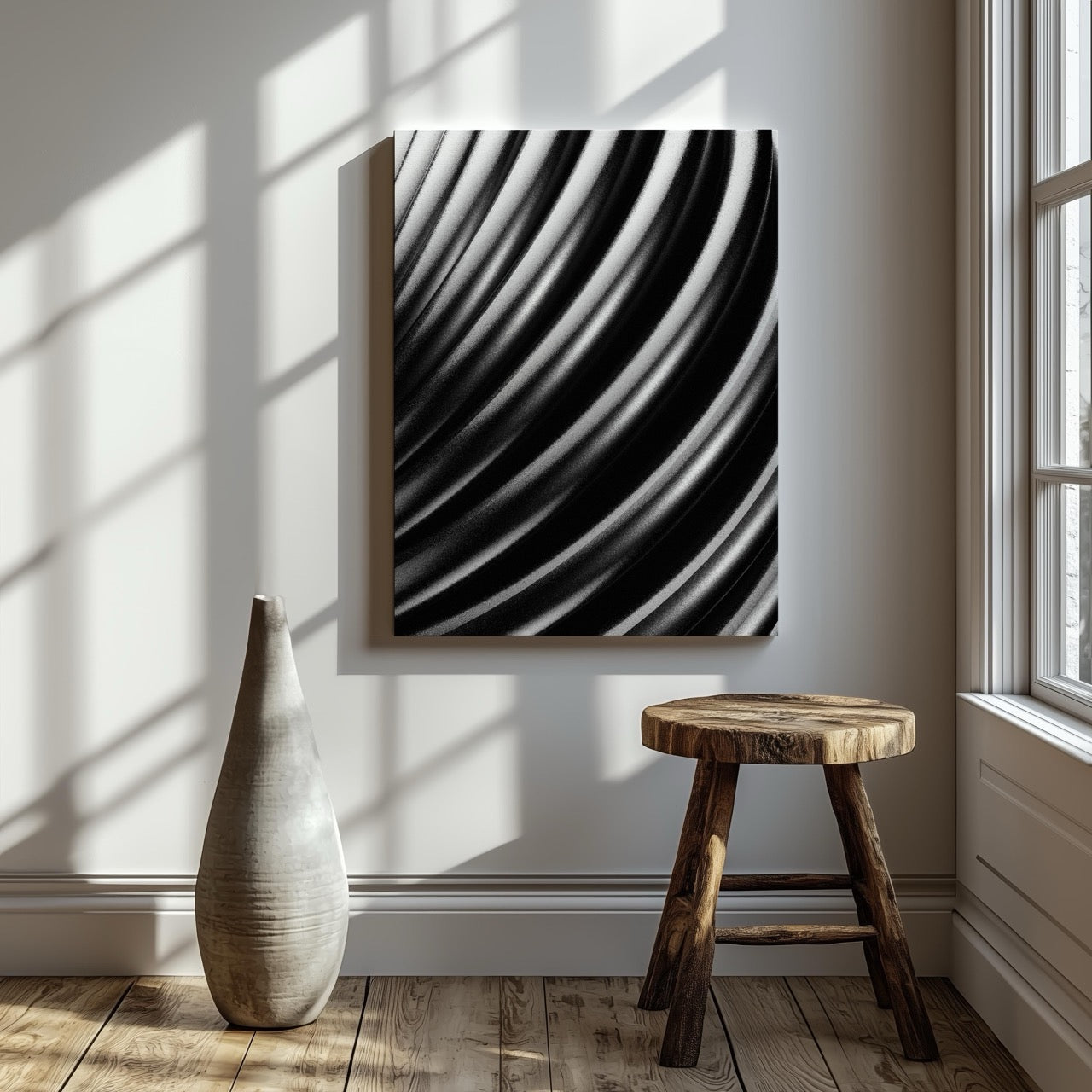 Monochrome Flow in Motion - Framed Canvas Wall Art Print - House Prints