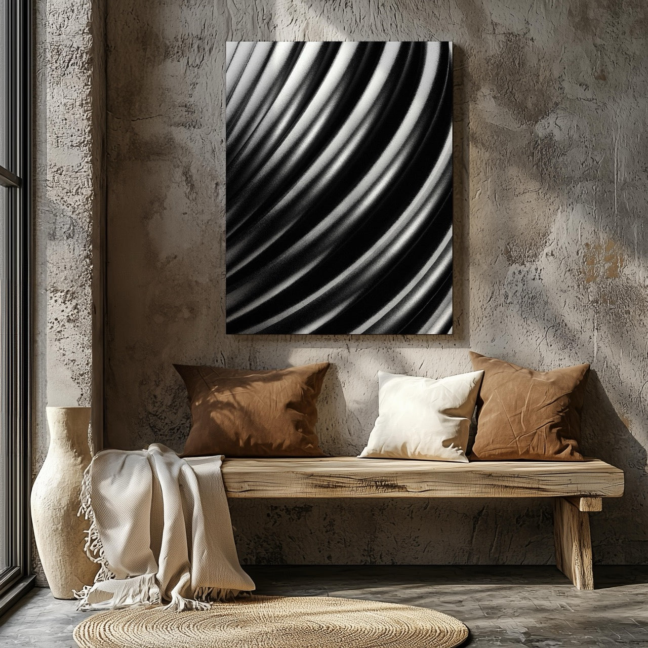 Monochrome Flow in Motion - Framed Canvas Wall Art Print - House Prints
