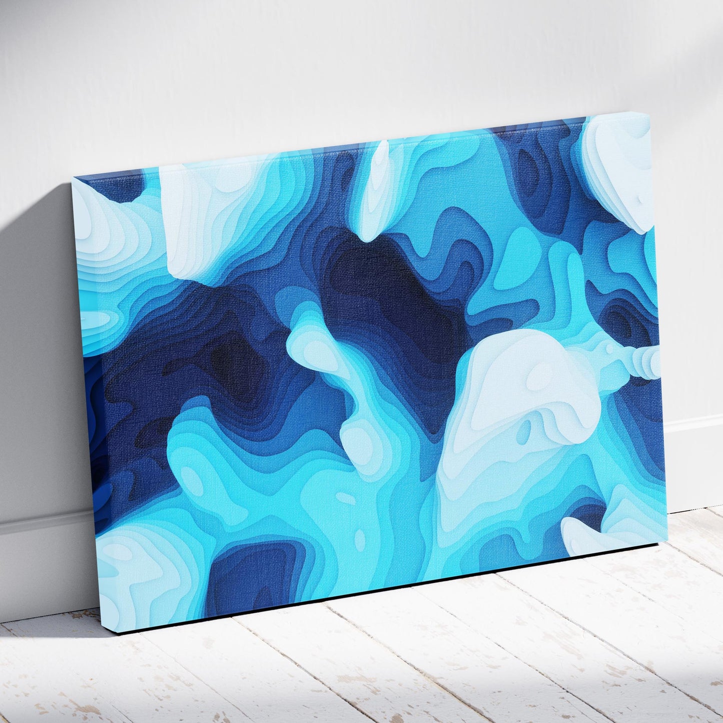 Oceanic Depths Abstract in Blue - Framed Canvas Wall Art Print - House Prints