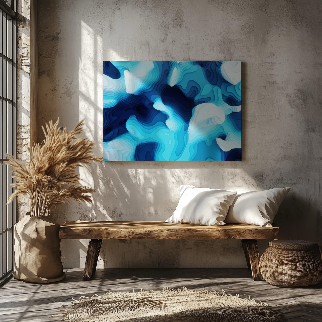Oceanic Depths Abstract in Blue - Framed Canvas Wall Art Print - House Prints