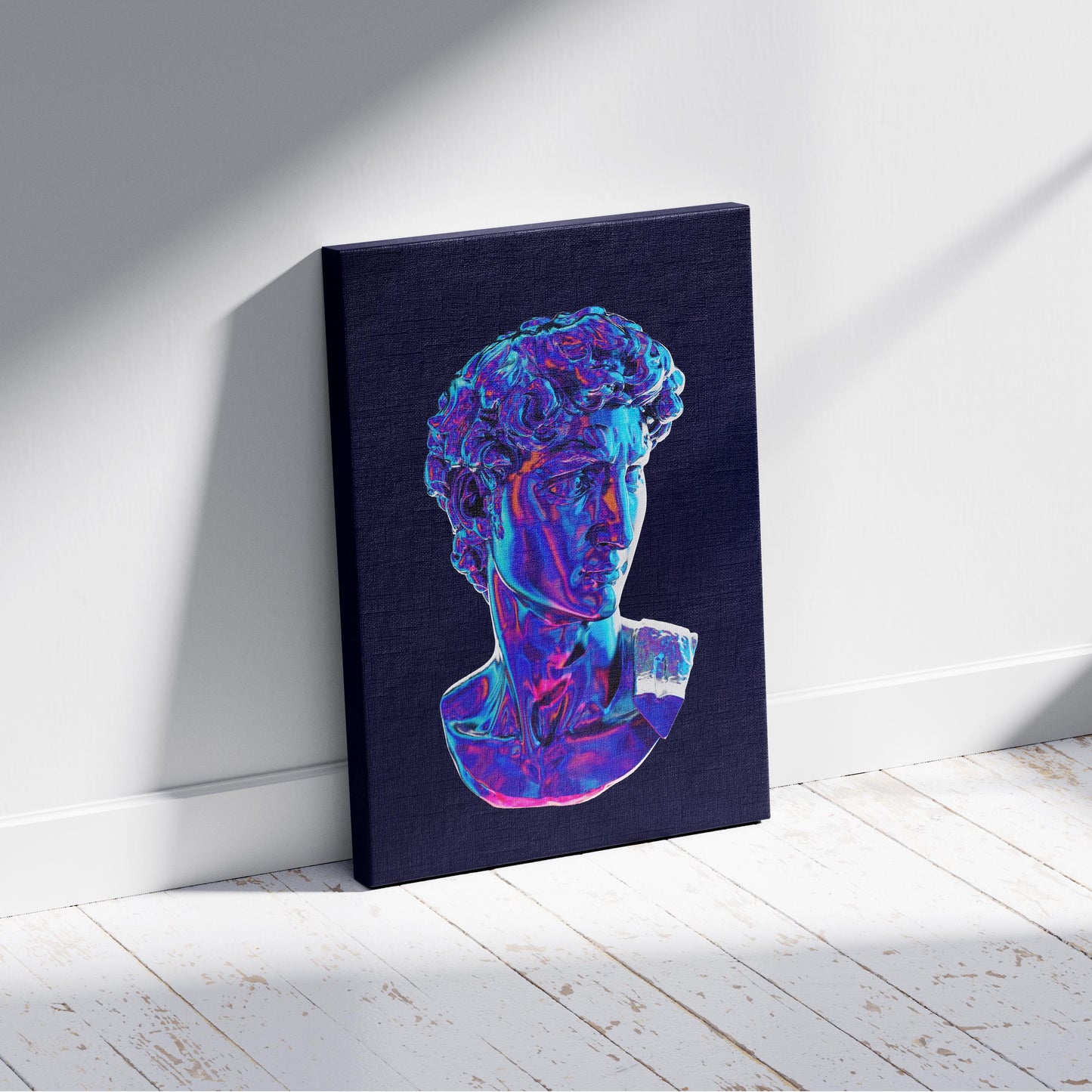 Neon David Statue Reimagined - Framed Canvas Wall Art Print - House Prints