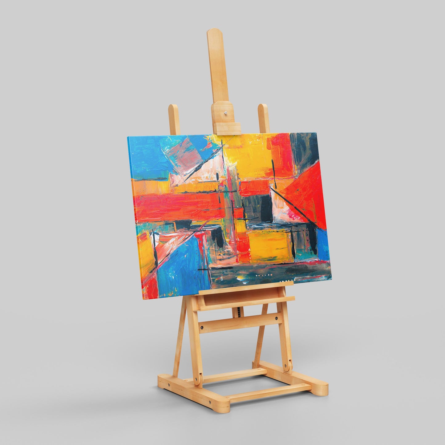 Energetic Brushstrokes Vibrant Geometric Abstract - Framed Canvas Wall Art Print - House Prints
