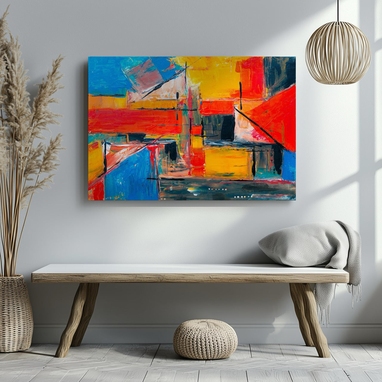 Energetic Brushstrokes Vibrant Geometric Abstract - Framed Canvas Wall Art Print - House Prints