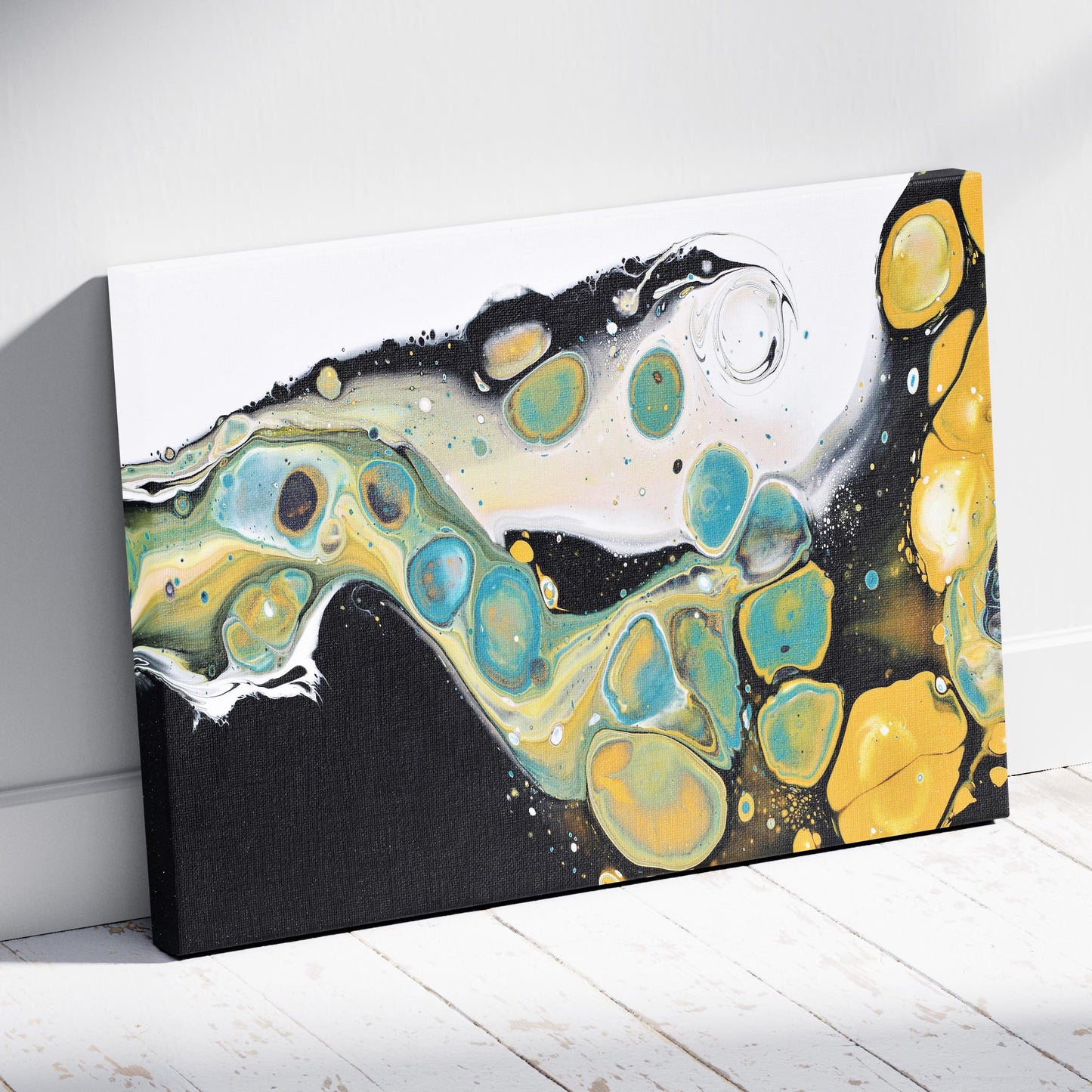 Celestial Abstract Waves of Gold - Framed Canvas Wall Art Print - House Prints