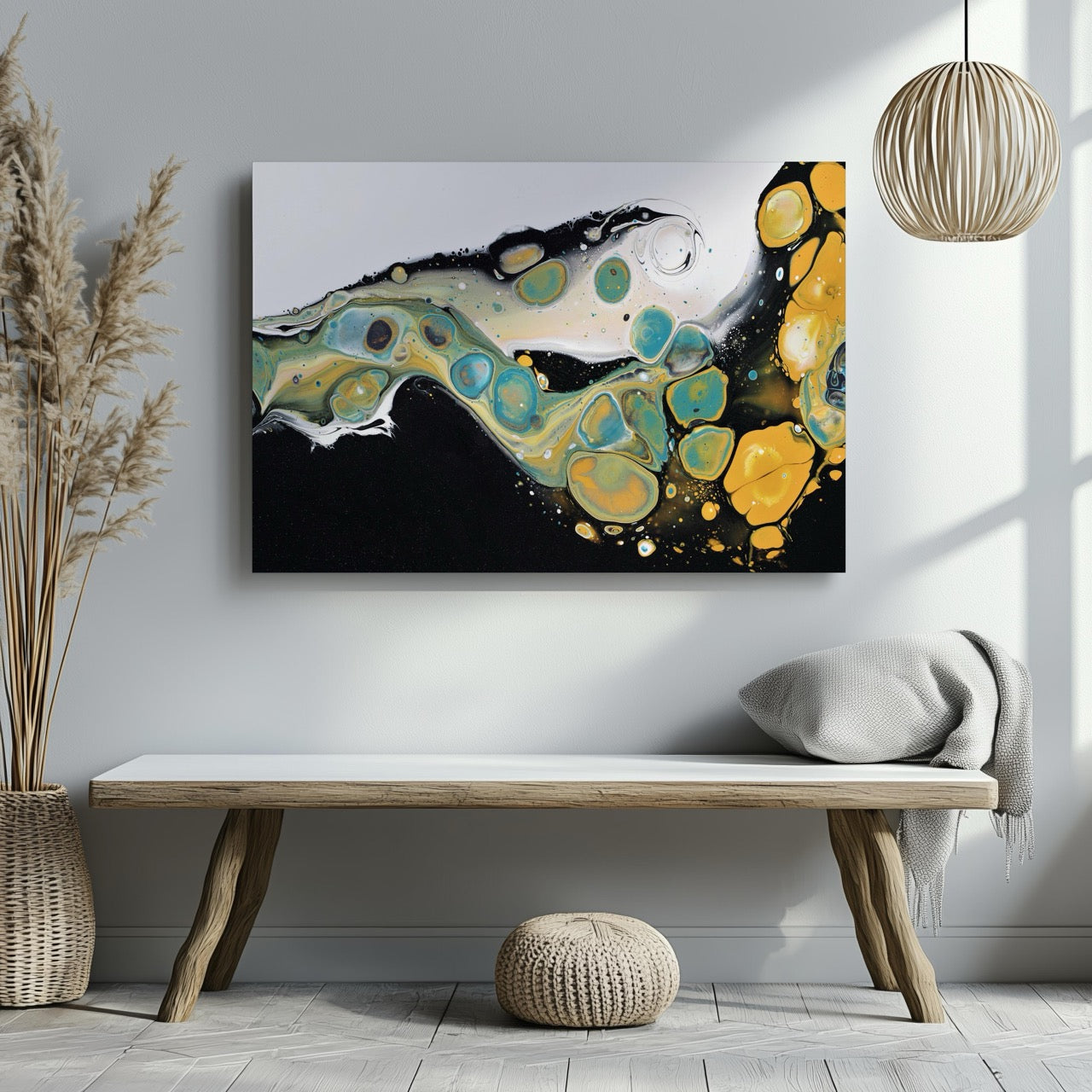 Celestial Abstract Waves of Gold - Framed Canvas Wall Art Print - House Prints