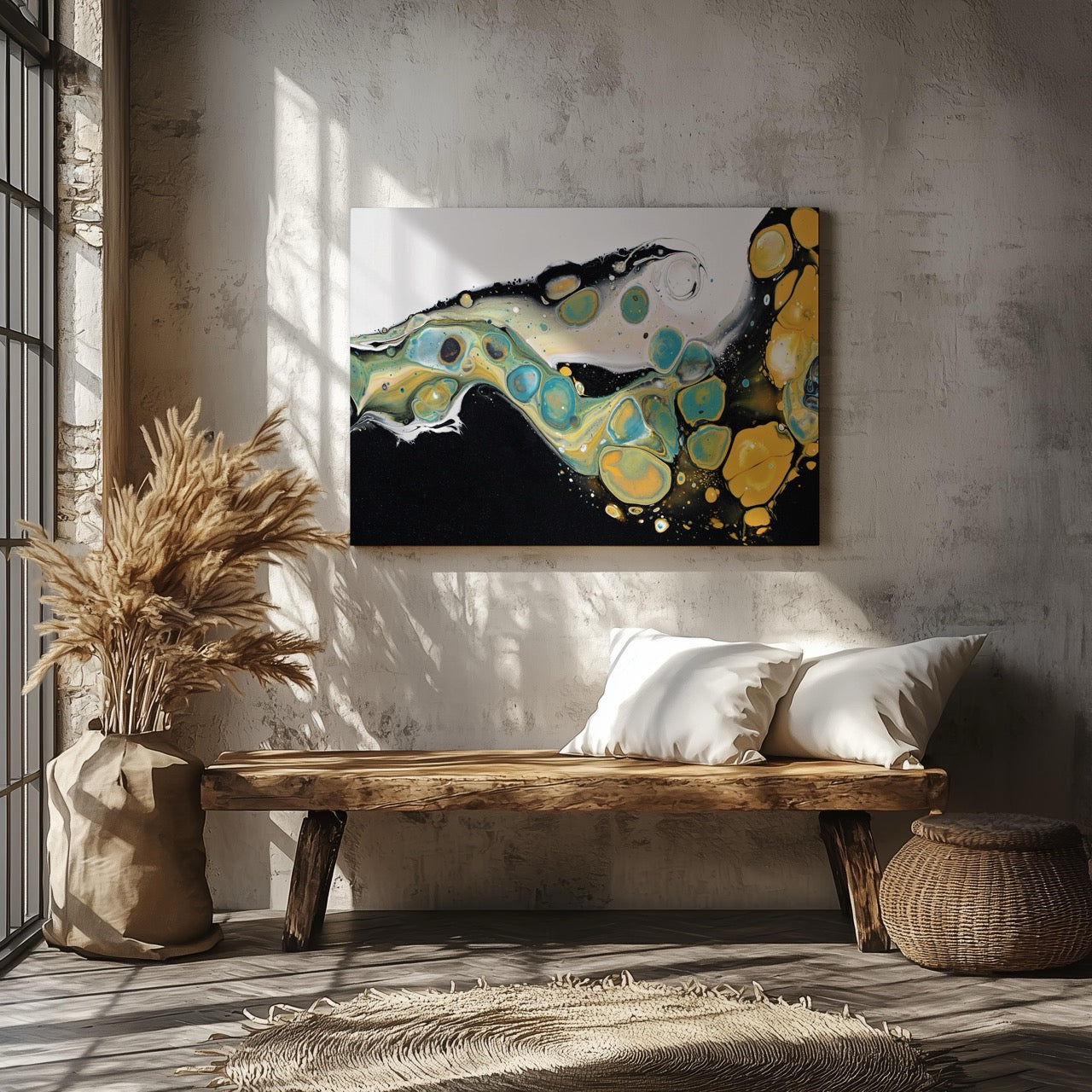 Celestial Abstract Waves of Gold - Framed Canvas Wall Art Print - House Prints