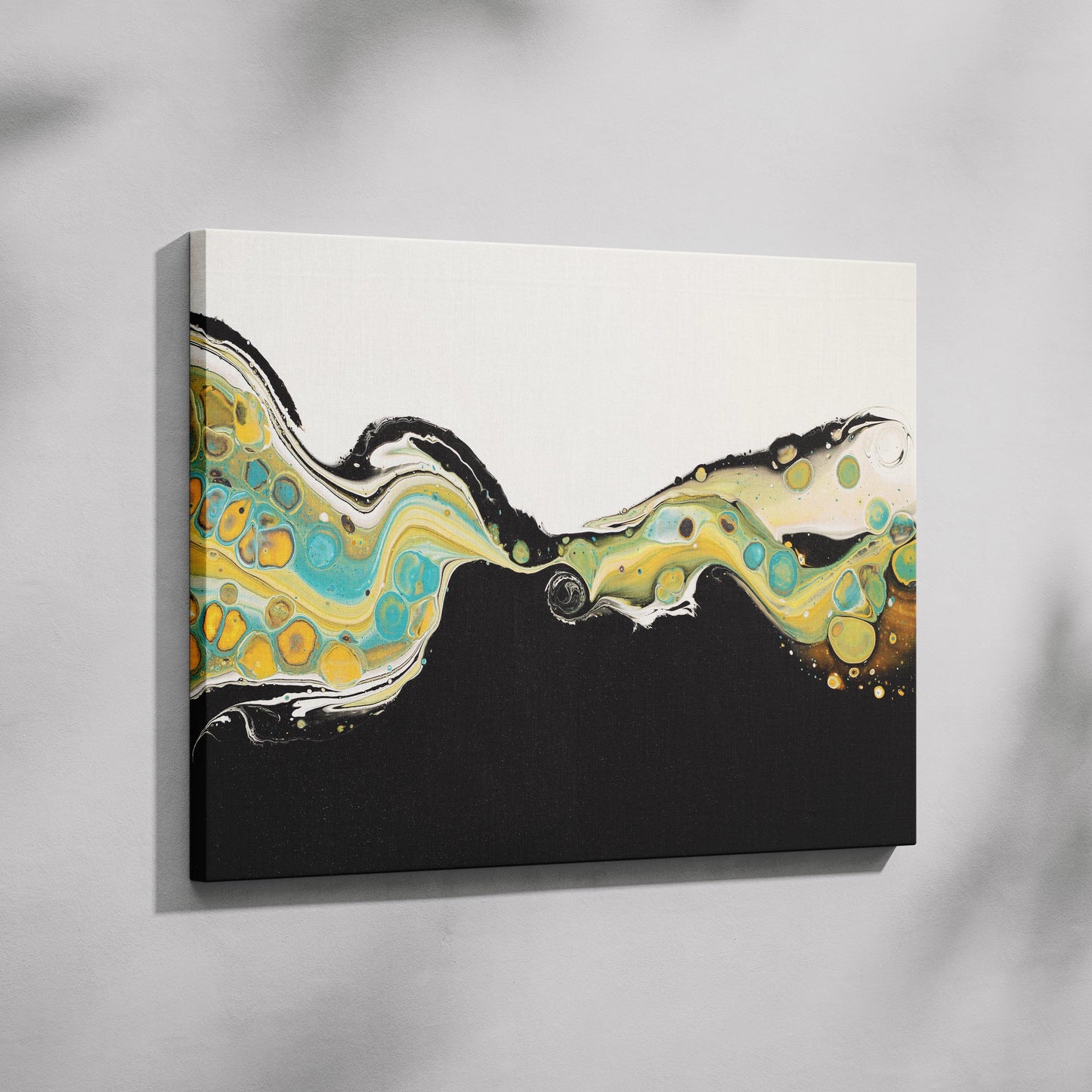 Abstract Golden Currents in Motion - Framed Canvas Wall Art Print - House Prints