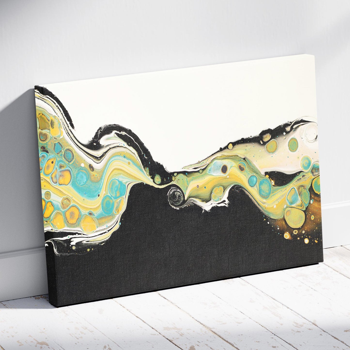 Abstract Golden Currents in Motion - Framed Canvas Wall Art Print - House Prints