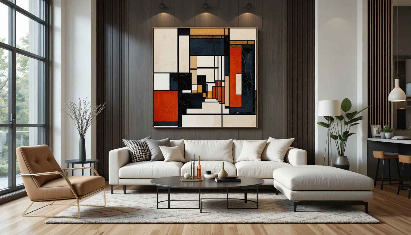 Bauhaus art movement geometric design with bold colours and minimalist style