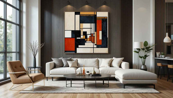 Bauhaus art movement geometric design with bold colours and minimalist style