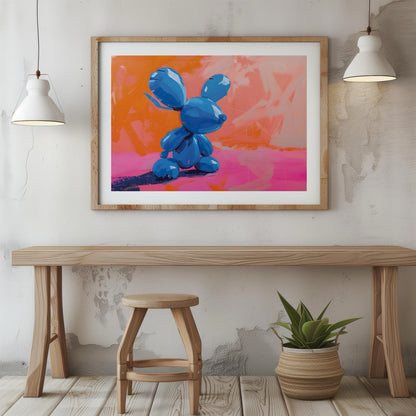Playful Abstract Blue Balloon Bunny - Rolled Poster Wall Art Print - House Prints