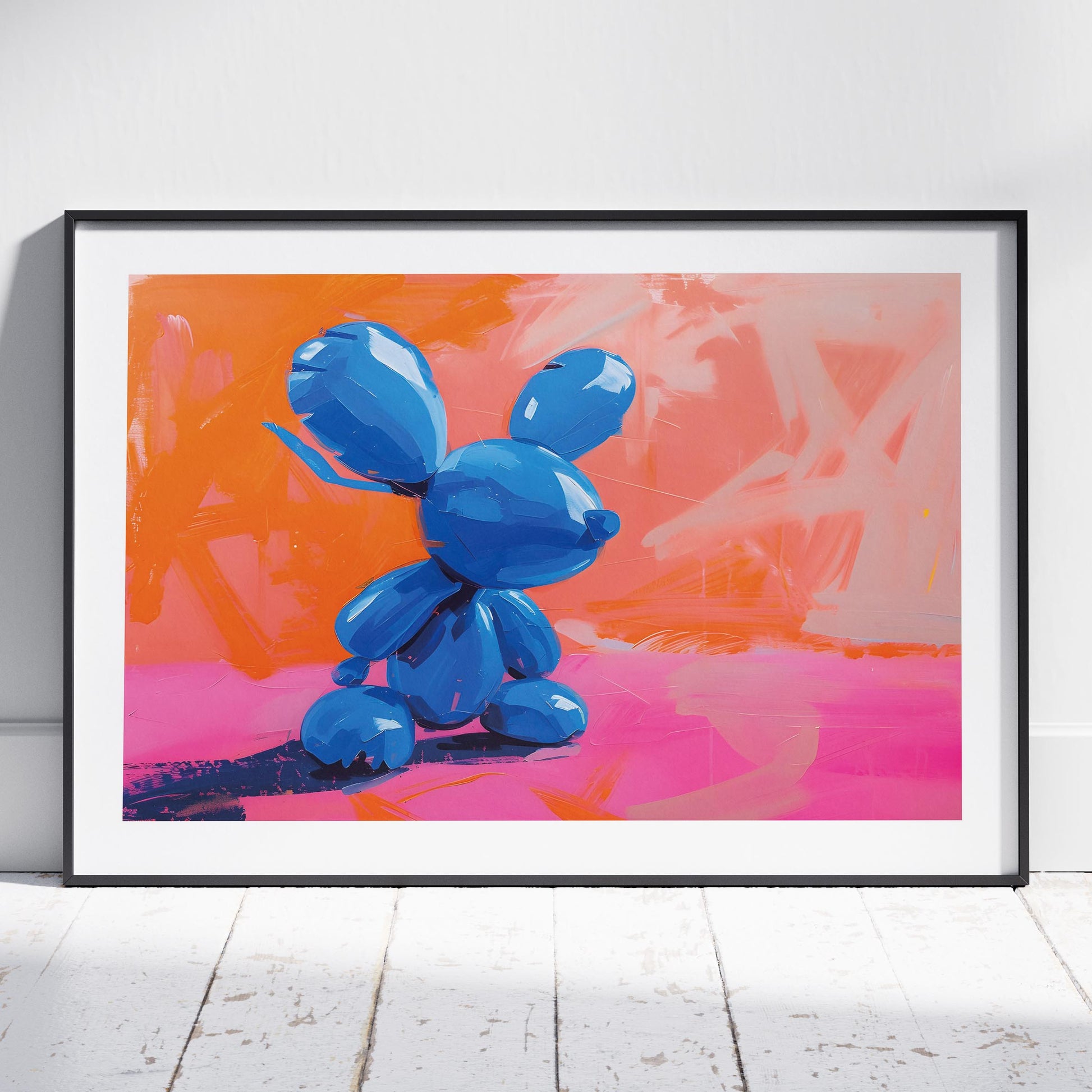 Playful Abstract Blue Balloon Bunny - Rolled Poster Wall Art Print - House Prints