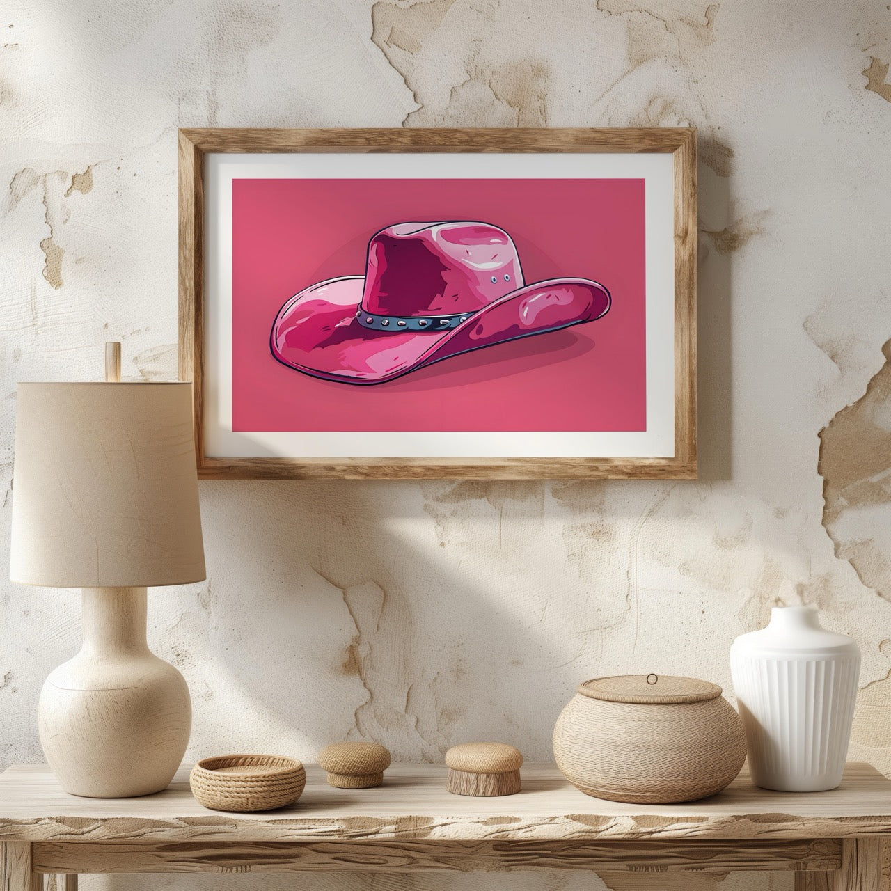 Bold Pink Cowboy Hat - Rolled Poster Wall Art Print | House Prints