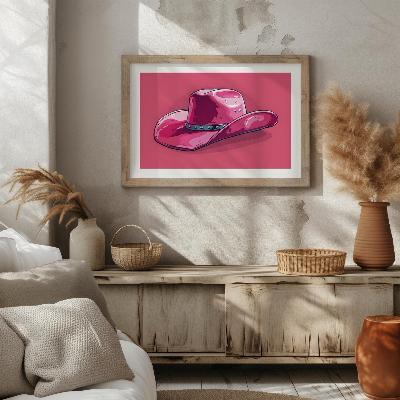 Bold Pink Cowboy Hat - Rolled Poster Wall Art Print | House Prints