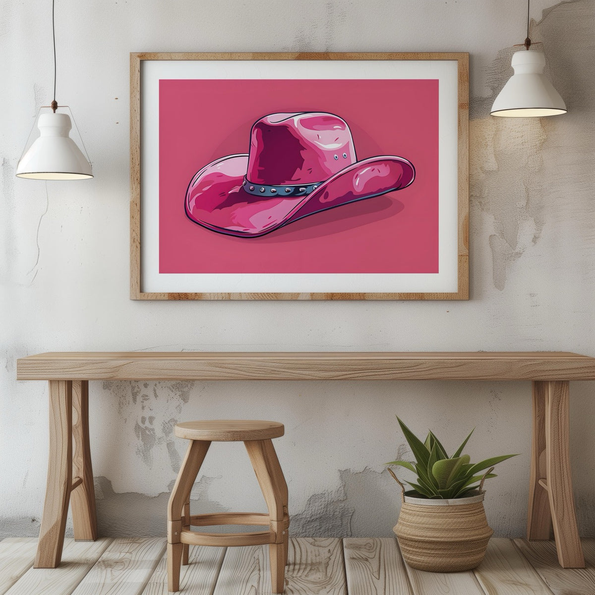 Bold Pink Cowboy Hat - Rolled Poster Wall Art Print | House Prints
