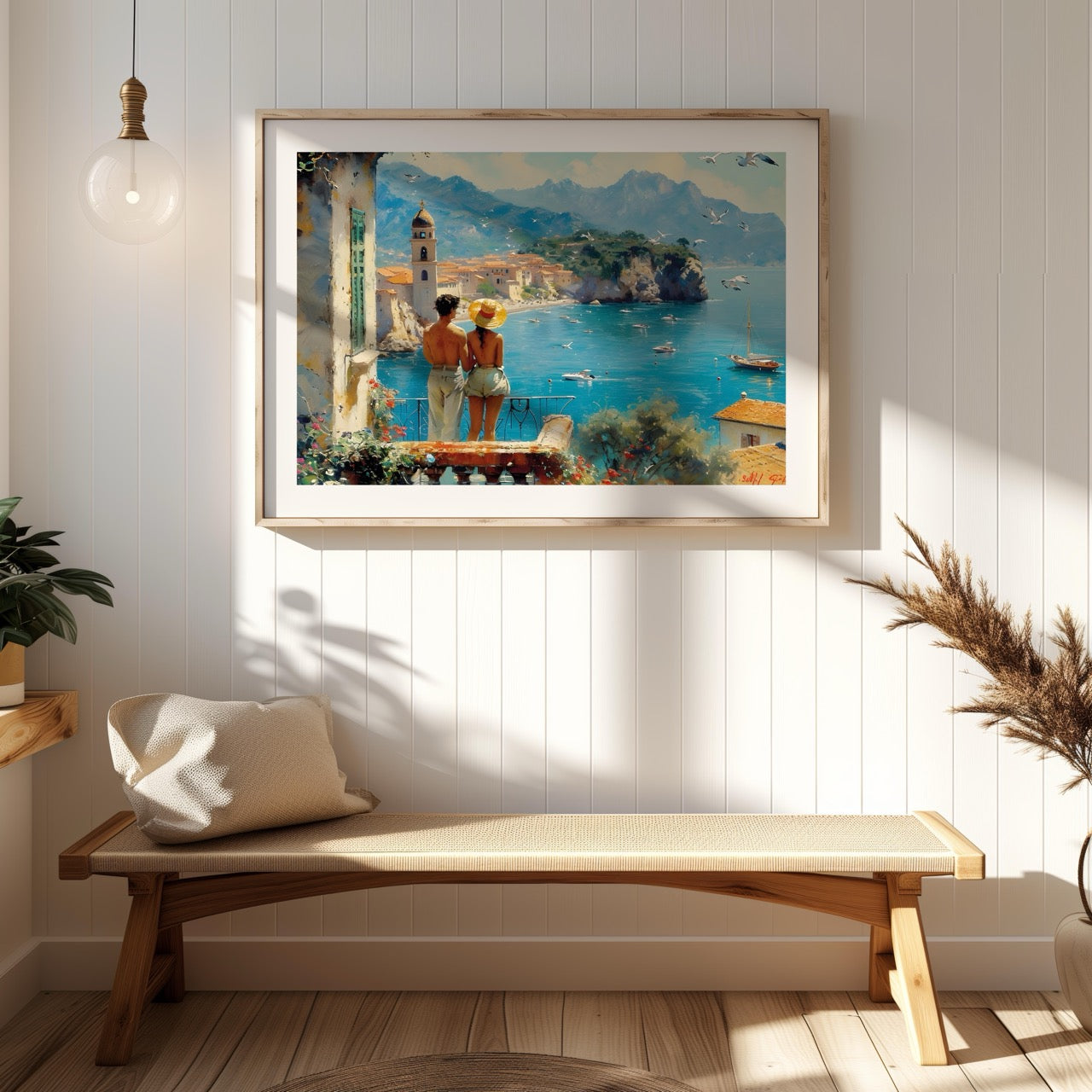 Romantic European Seaside Balcony View - Rolled Poster Wall Art Print - House Prints