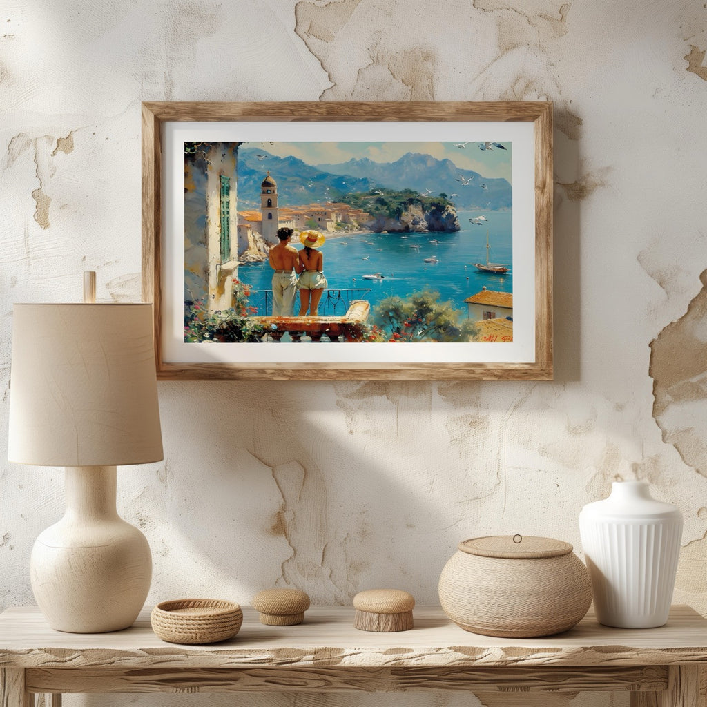 Romantic European Seaside Balcony View - Rolled Poster Wall Art Print | House Prints