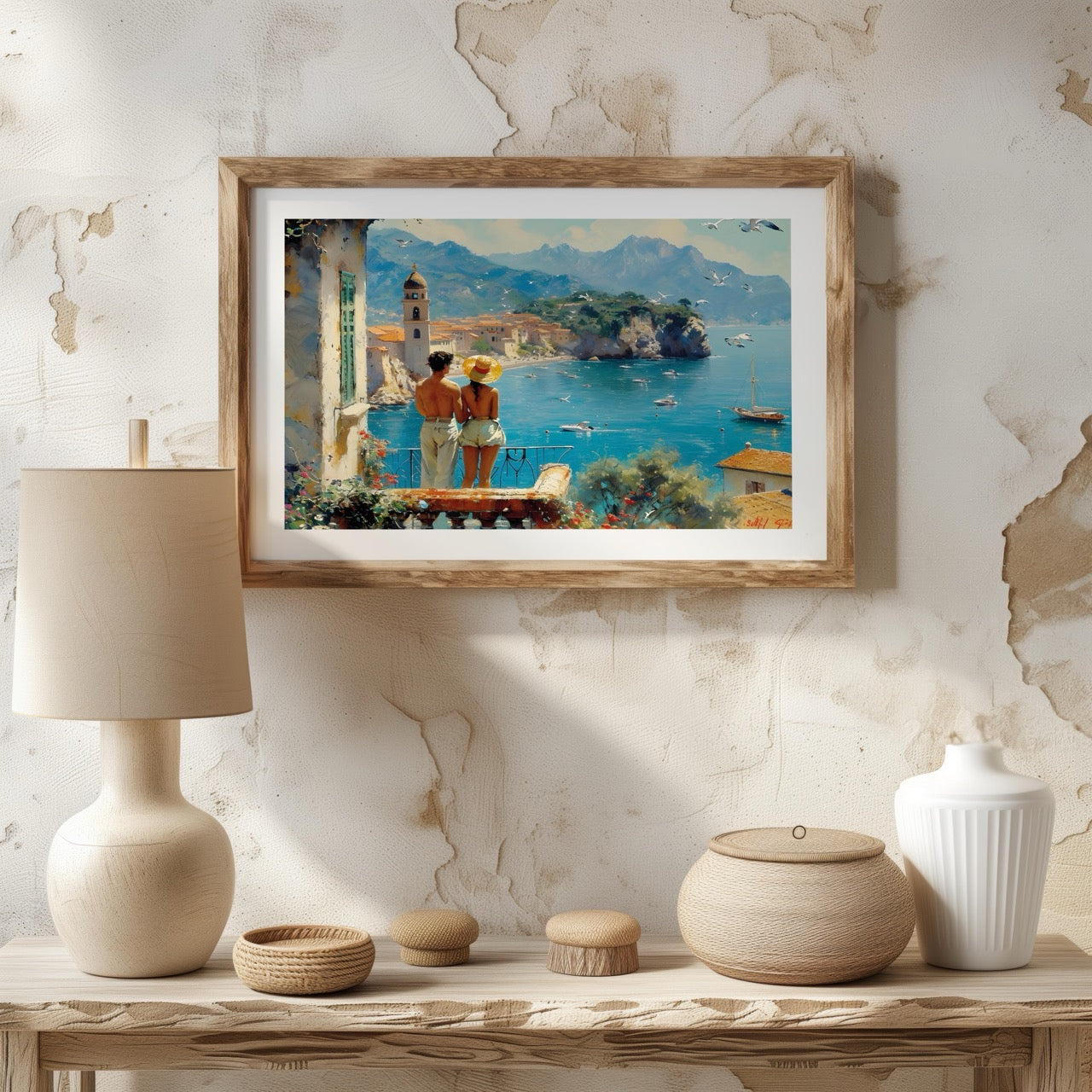 Romantic European Seaside Balcony View - Rolled Poster Wall Art Print - House Prints