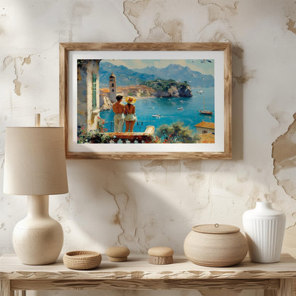 Romantic European Seaside Balcony View - Rolled Poster Wall Art Print - House Prints