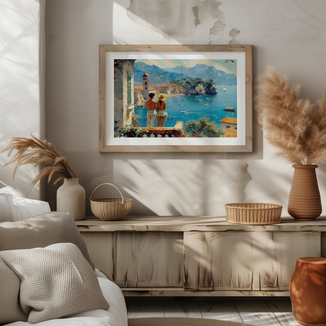 Romantic European Seaside Balcony View - Rolled Poster Wall Art Print - House Prints