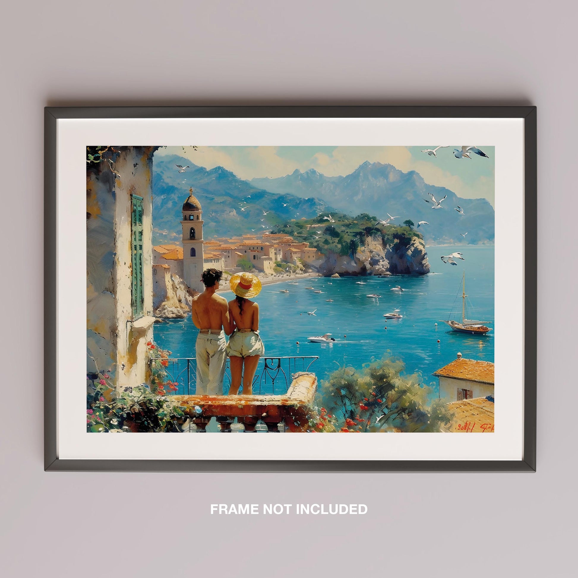 Romantic European Seaside Balcony View - Rolled Poster Wall Art Print - House Prints