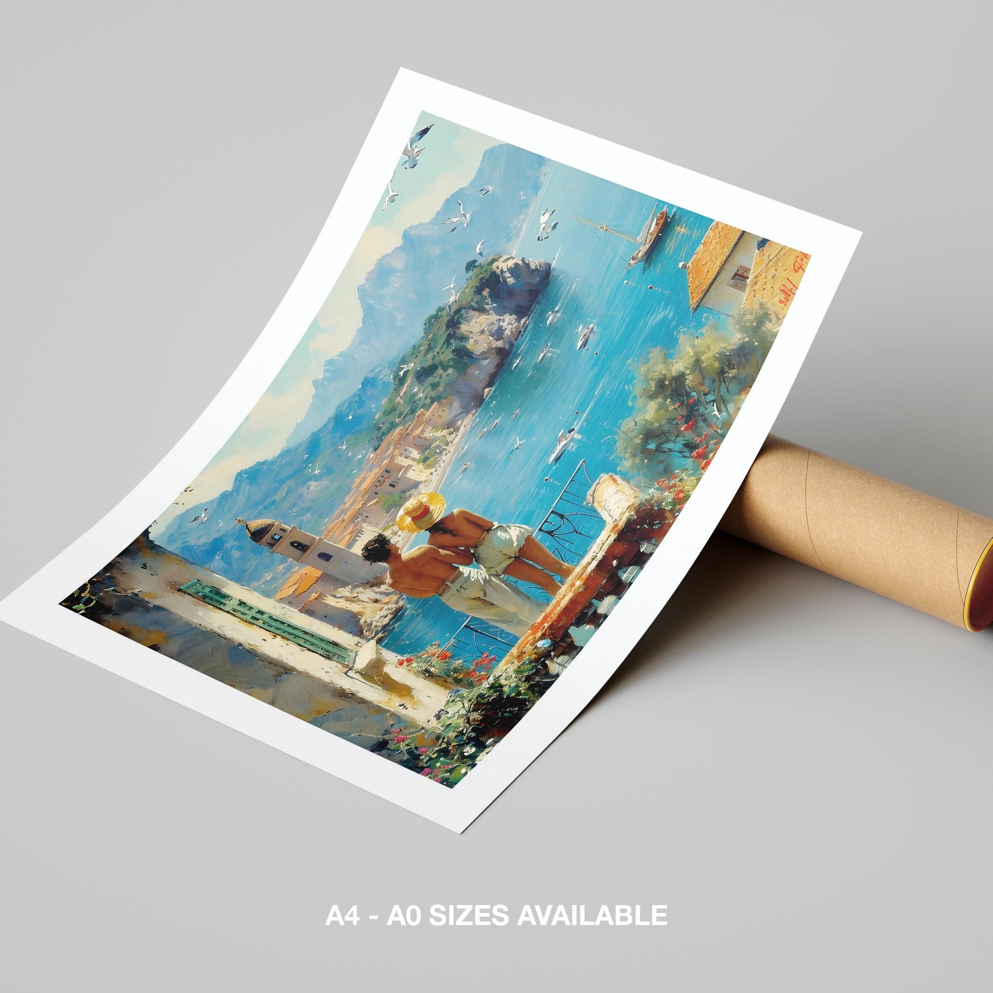 Romantic European Seaside Balcony View - Rolled Poster Wall Art Print - House Prints