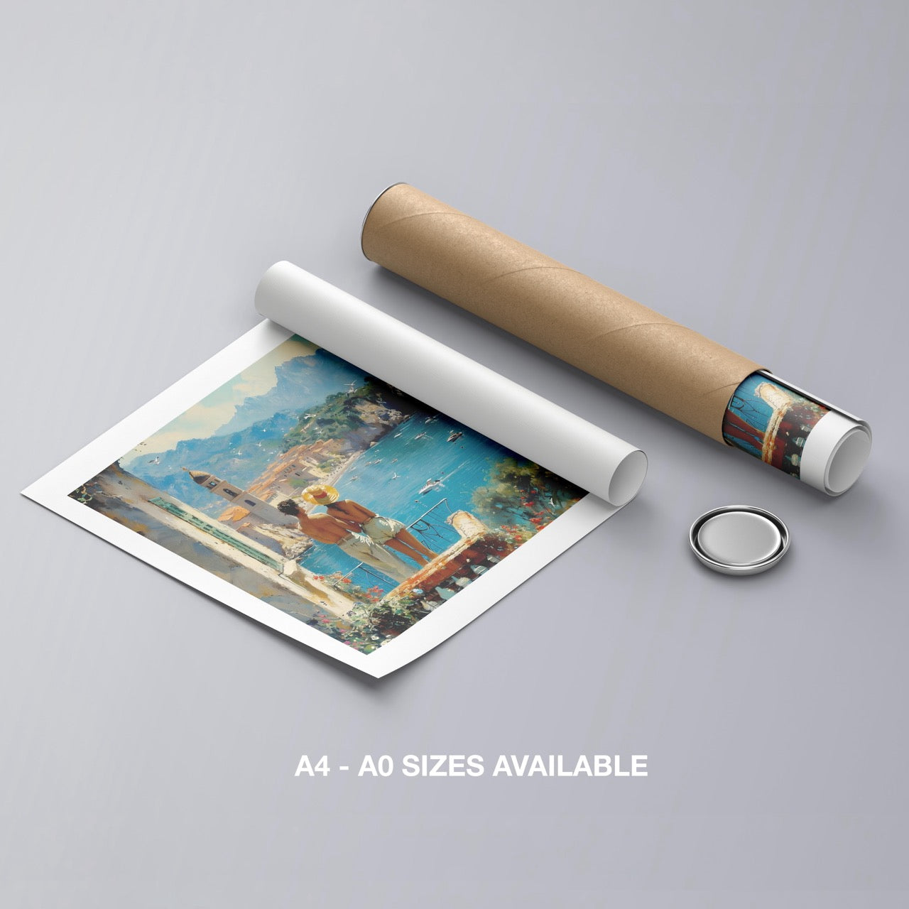 Romantic European Seaside Balcony View - Rolled Poster Wall Art Print - House Prints