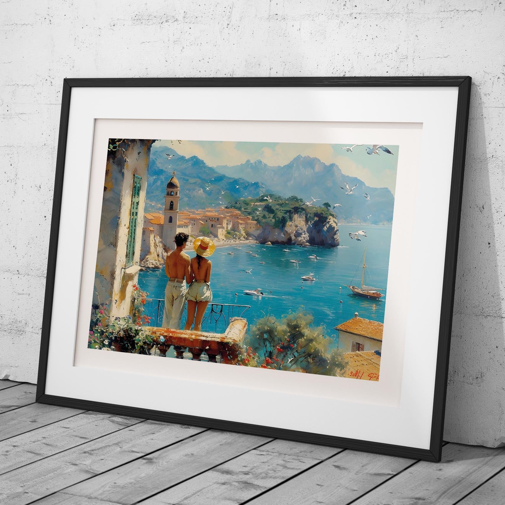 Romantic European Seaside Balcony View - Rolled Poster Wall Art Print - House Prints