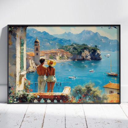 Romantic European Seaside Balcony View - Rolled Poster Wall Art Print - House Prints