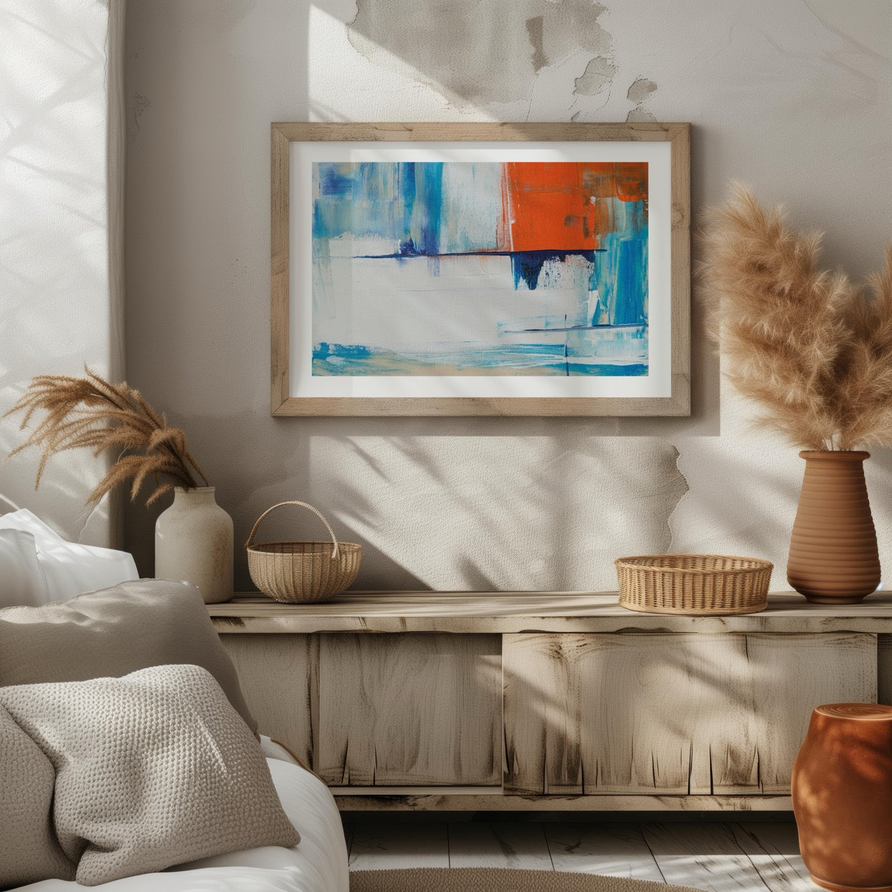 Vibrant Abstract Blue Horizon Layers - Rolled Poster Wall Art Print | House Prints