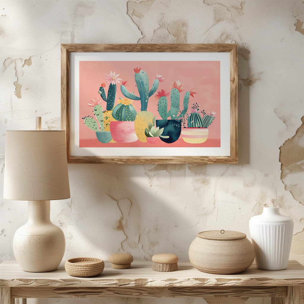Pink Blooming Cactus Delight - Rolled Poster Wall Art Print | House Prints