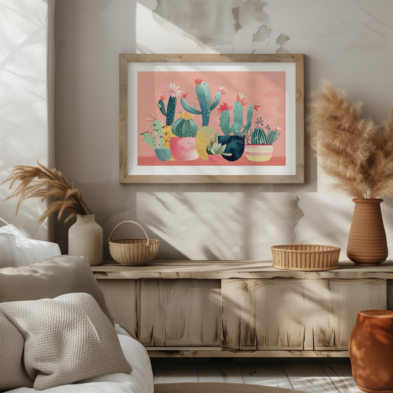 Pink Blooming Cactus Delight - Rolled Poster Wall Art Print | House Prints
