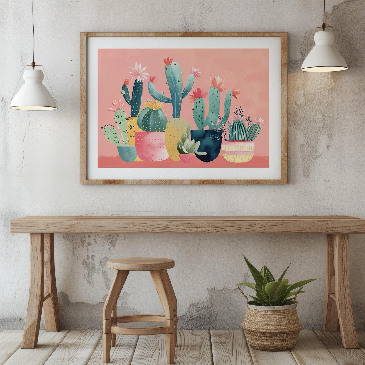 Pink Blooming Cactus Delight - Rolled Poster Wall Art Print | House Prints