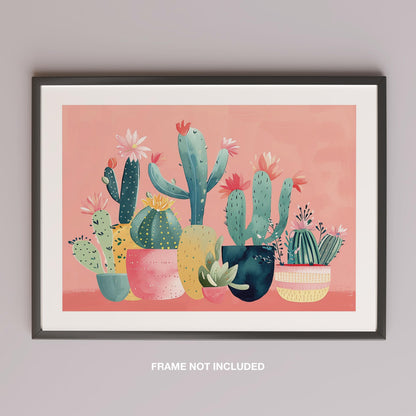 Pink Blooming Cactus Delight - Rolled Poster Wall Art Print - House Prints