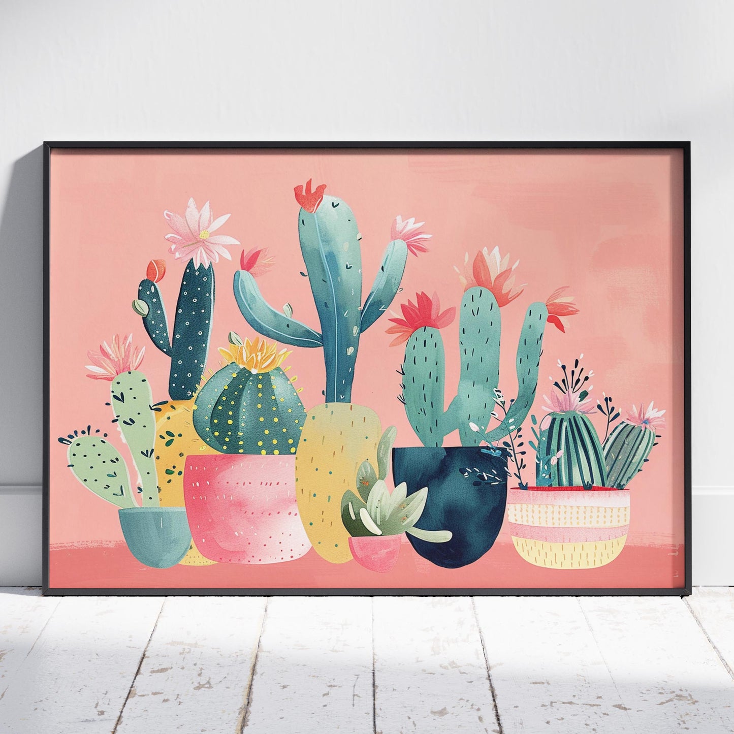 Pink Blooming Cactus Delight - Rolled Poster Wall Art Print - House Prints