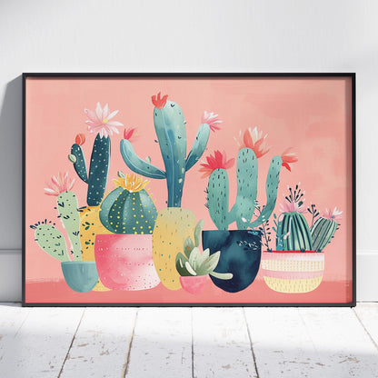 Pink Blooming Cactus Delight - Rolled Poster Wall Art Print - House Prints